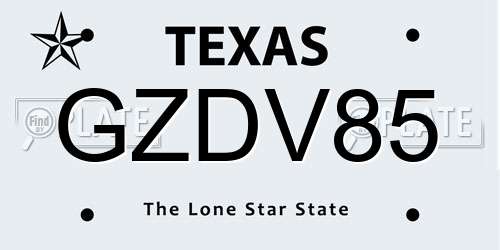 GZDV85 Texas License Plate
