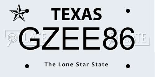 GZEE86 Texas License Plate