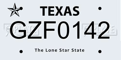 GZF0142 Texas License Plate