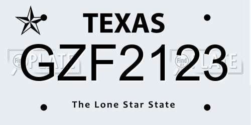 GZF2123 Texas License Plate