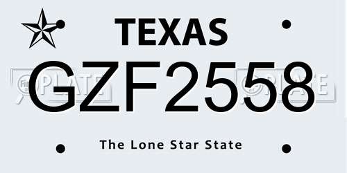 GZF2558 Texas License Plate