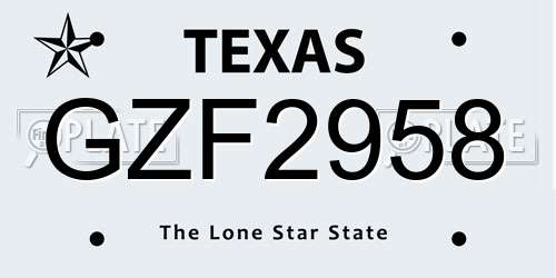 GZF2958 Texas License Plate