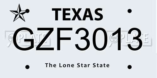 GZF3013 Texas License Plate
