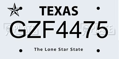 GZF4475 Texas License Plate