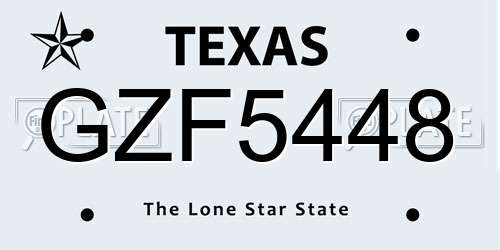 GZF5448 Texas License Plate