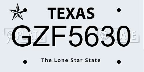 GZF5630 Texas License Plate