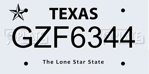 GZF6344 Texas License Plate