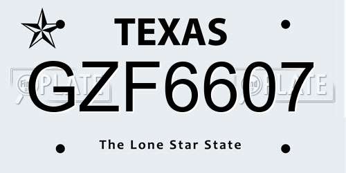 GZF6607 Texas License Plate