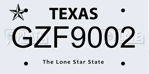 GZF9002 Texas License Plate