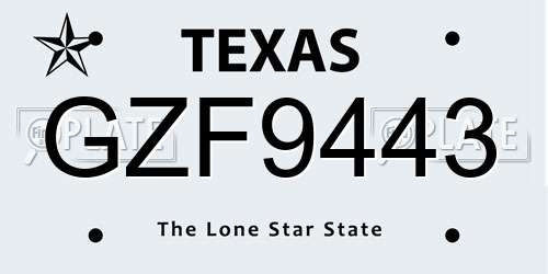 GZF9443 Texas License Plate