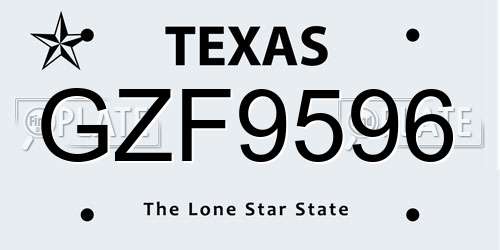 GZF9596 Texas License Plate