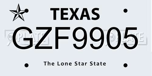 GZF9905 Texas License Plate
