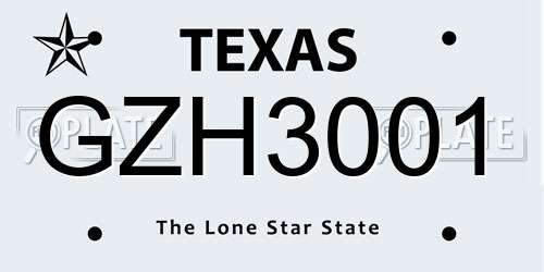 GZH3001 Texas License Plate