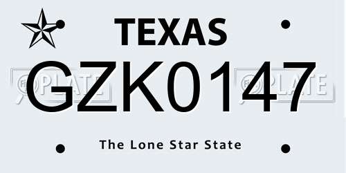GZK0147 Texas License Plate
