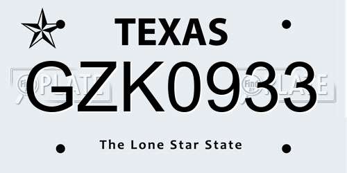 GZK0933 Texas License Plate