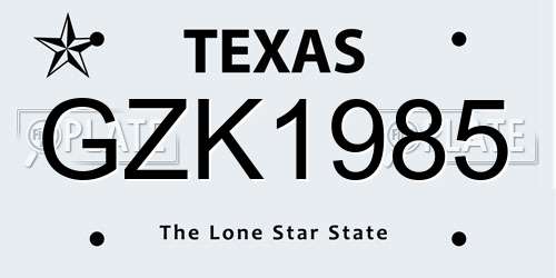GZK1985 Texas License Plate