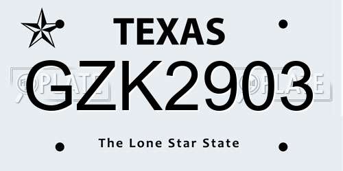 GZK2903 Texas License Plate