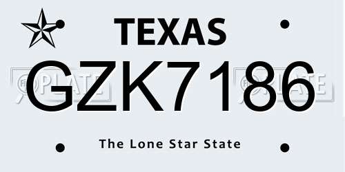 GZK7186 Texas License Plate