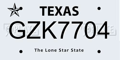 GZK7704 Texas License Plate