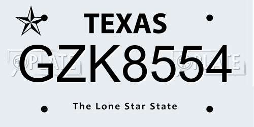 GZK8554 Texas License Plate