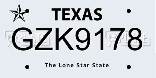 GZK9178 Texas License Plate