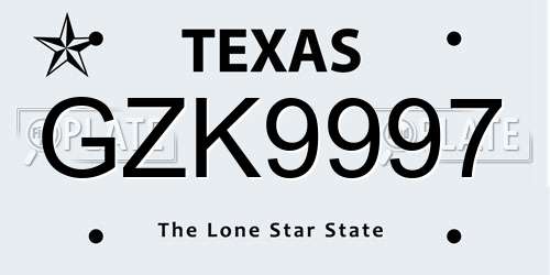 GZK9997 Texas License Plate