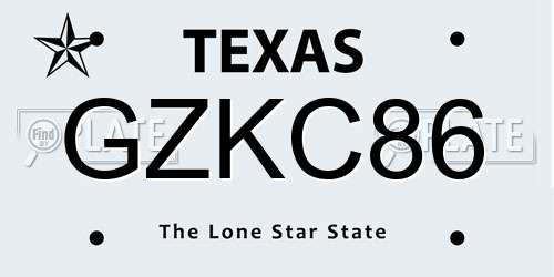 GZKC86 Texas License Plate