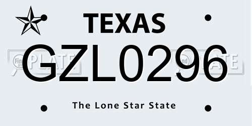 GZL0296 Texas License Plate