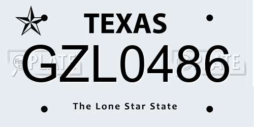 GZL0486 Texas License Plate