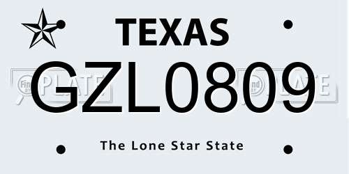 GZL0809 Texas License Plate