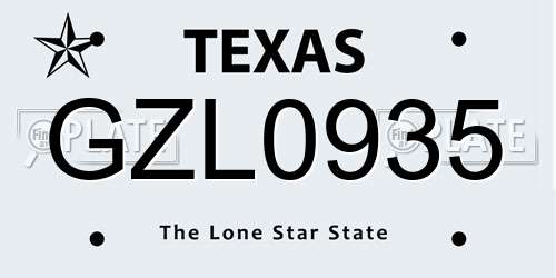 GZL0935 Texas License Plate