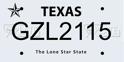 GZL2115 Texas License Plate