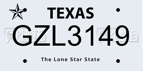 GZL3149 Texas License Plate