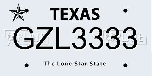 GZL3333 Texas License Plate