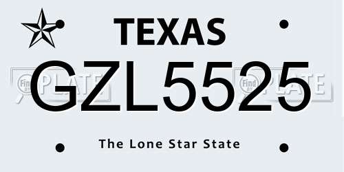 GZL5525 Texas License Plate