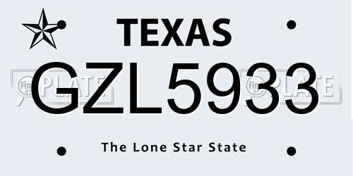 GZL5933 Texas License Plate