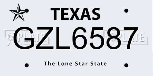GZL6587 Texas License Plate