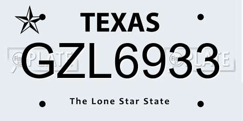 GZL6933 Texas License Plate