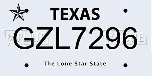 GZL7296 Texas License Plate