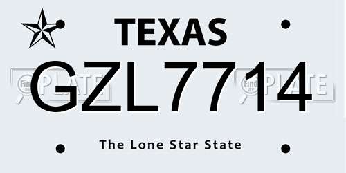 GZL7714 Texas License Plate