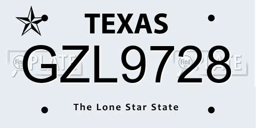 GZL9728 Texas License Plate