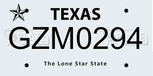 GZM0294 Texas License Plate