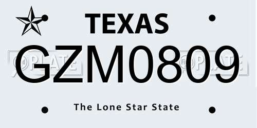 GZM0809 Texas License Plate