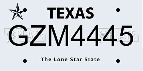 GZM4445 Texas License Plate
