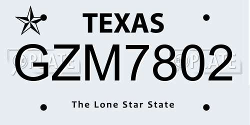 GZM7802 Texas License Plate