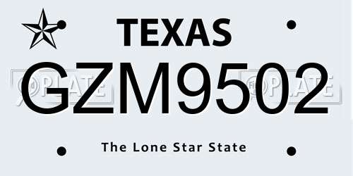 GZM9502 Texas License Plate
