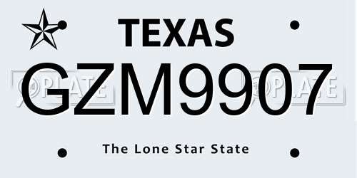 GZM9907 Texas License Plate