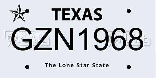 GZN1968 Texas License Plate