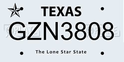GZN3808 Texas License Plate