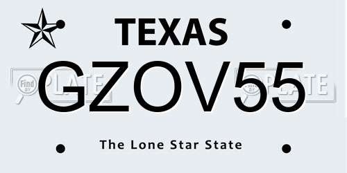 GZOV55 Texas License Plate